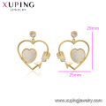 E-719 xuping moda 14k color dorado belleza forma del corazón pendientes de las mujeres del zircon sintético diseño pendientes
